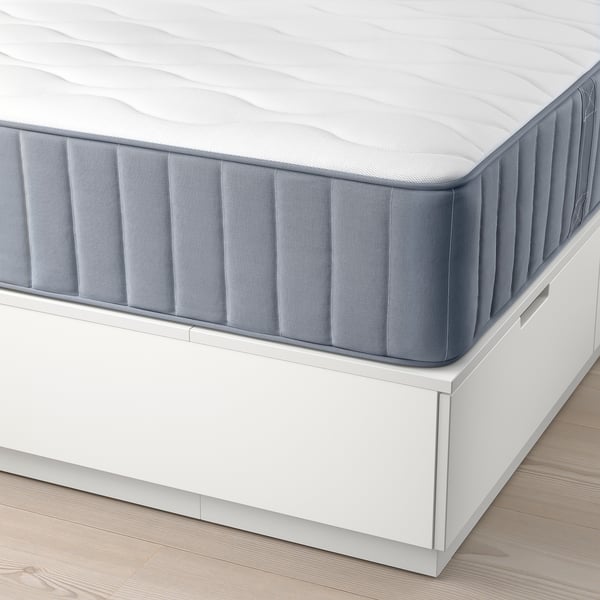 NORDLI Bed frame with storage and mattress, with headboard white/Vågstranda extra firm, 140x200 cm