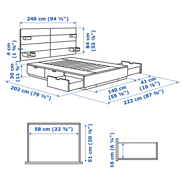NORDLI Bed frame with storage and mattress, with headboard white/Valevåg extra firm, 140x200 cm