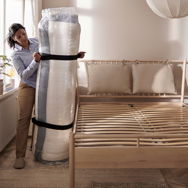 NORDLI Bed frame with storage and mattress, with headboard white/Valevåg extra firm, 140x200 cm