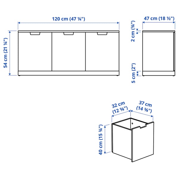 NORDLI Chest of 3 drawers, white, 120x54 cm