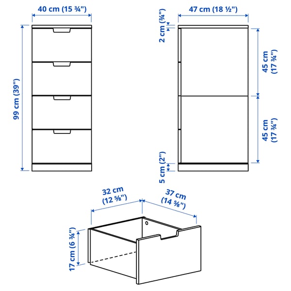NORDLI Chest of 4 drawers, white, 40x99 cm