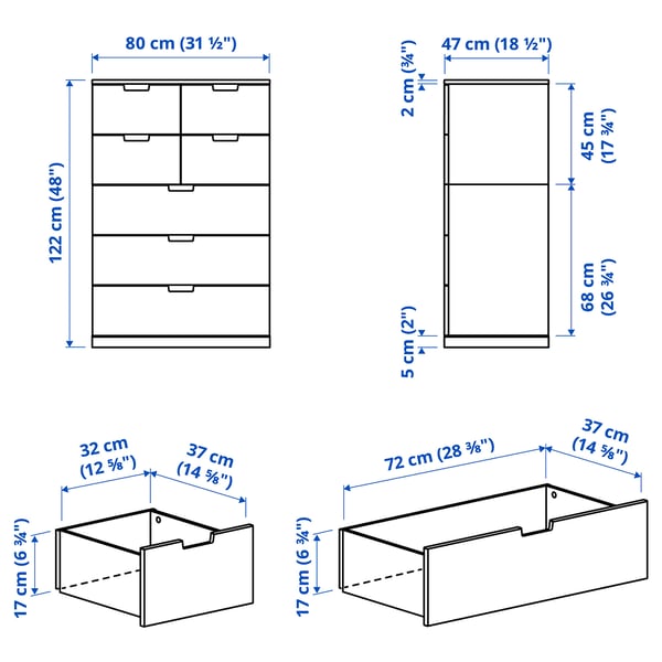 NORDLI Chest of 7 drawers, white, 80x122 cm