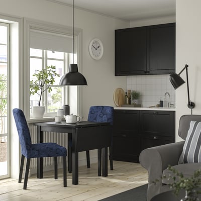 NORDVIKEN / BERGMUND Table and 2 chairs, black/Kvillsfors dark blue/blue black, 74/104 cm