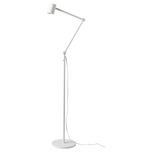 A white NYMÅNE floor lamp with adjustable arms for directed lighting.