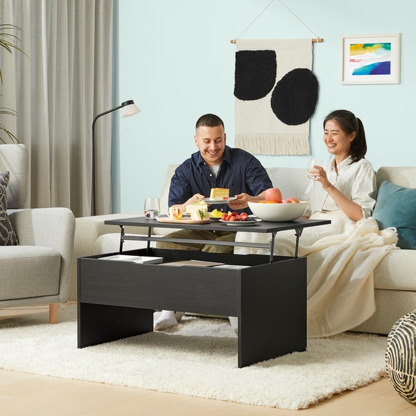 ÖSTAVALL Adjustable coffee table, black, 90 cm