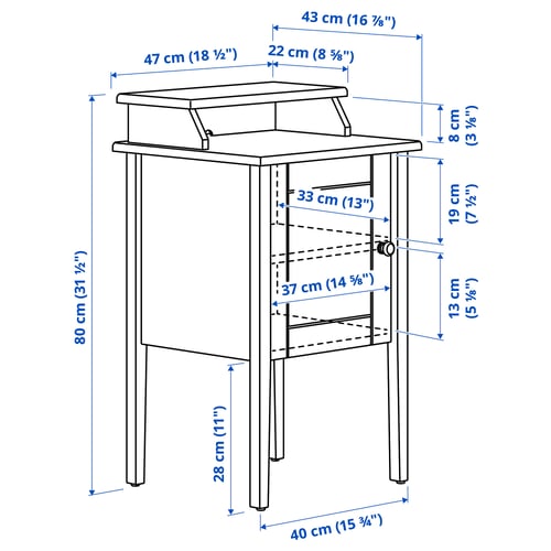 Illustration with measurements for the product: OLDERDALEN.