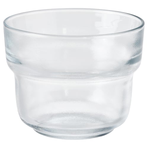 Clear glass cup, OLIVTRAST, transparent, round, simple design, stackable, tempered glass.