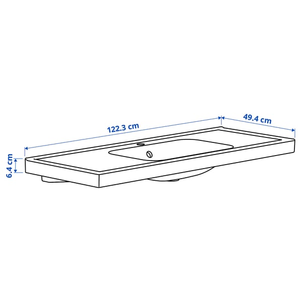 ORRSJÖN Wash-basin with water trap, white, 122x49 cm