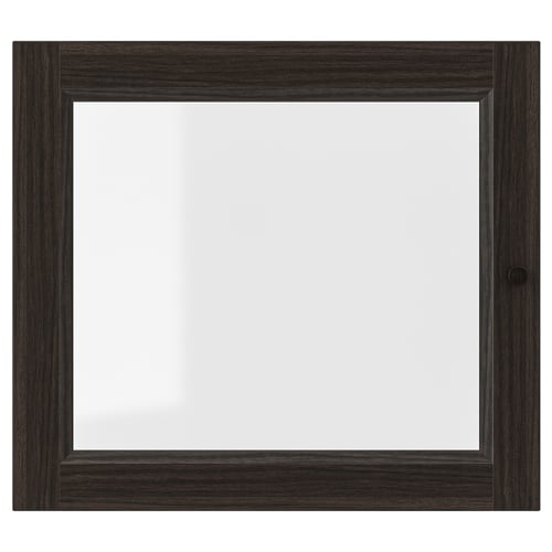 OXBERG glass door: black, rectangular, sleek design, tempered glass panel with adjustable hinges.