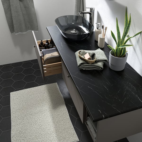 OXMYREN Countertop wash-basin, glass/dark grey, 56x35 cm