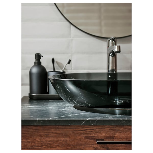 OXMYREN Countertop wash-basin, glass/dark grey, 56x35 cm