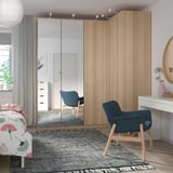 PAX Add-on corner unit with 4 shelves, white stained oak effect, 53x58x201 cm