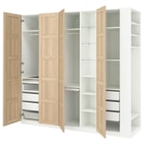 PAX / BERGSBO Wardrobe combination, white white stained oak effect/white, 255x60x236 cm