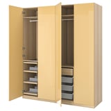 PAX / FARDAL Wardrobe combination, white stained oak effect/high-gloss yellow, 200x60x236 cm