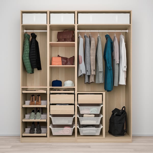 PAX / FARDAL Wardrobe combination, white stained oak effect/high-gloss yellow, 200x60x236 cm