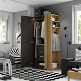 PAX / FORSAND/ÅHEIM Wardrobe combination, dark grey dark grey/mirror glass oak effect, 95x60x201 cm