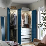PAX / FYRUDDEN Wardrobe combination, white/blue, 150x60x201 cm