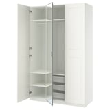 PAX / KAMMARTORP/GRIMO Wardrobe combination, white mirror glass/grey white, 150x60x236 cm