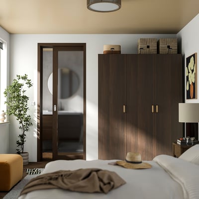 PAX / STORKLINTA Wardrobe combination, dark grey/dark brown stained oak effect, 150x58x201 cm