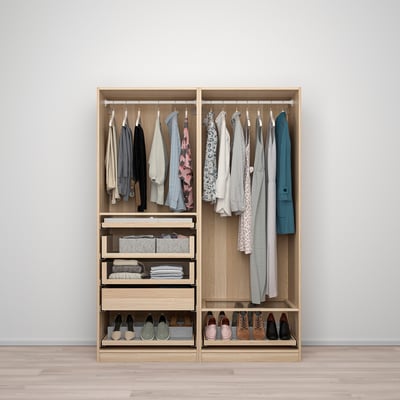PAX Wardrobe combination, white stained oak effect, 150x58x201 cm