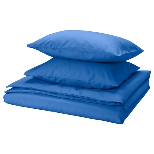 PILTANDVINGE blue bed set, includes duvet & 2 pillows. Recycled polyester & viscose.