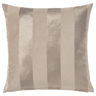 PIPRANKA beige cushion, striped matte and shiny fabric, square with zip.
