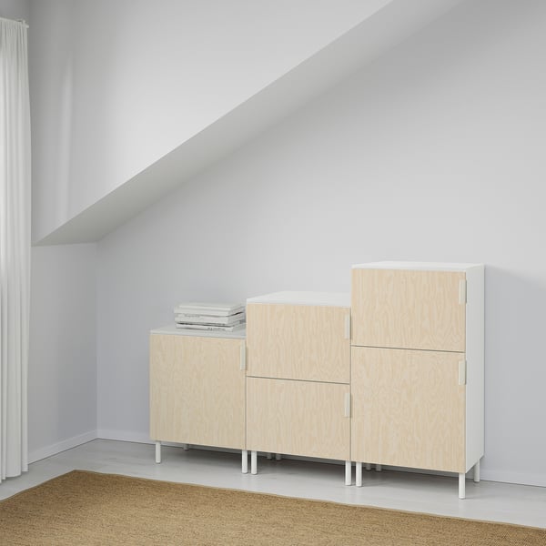 PLATSA Cabinet with 5 doors, white/Kalbåden lively pine effect, 180x42x113 cm