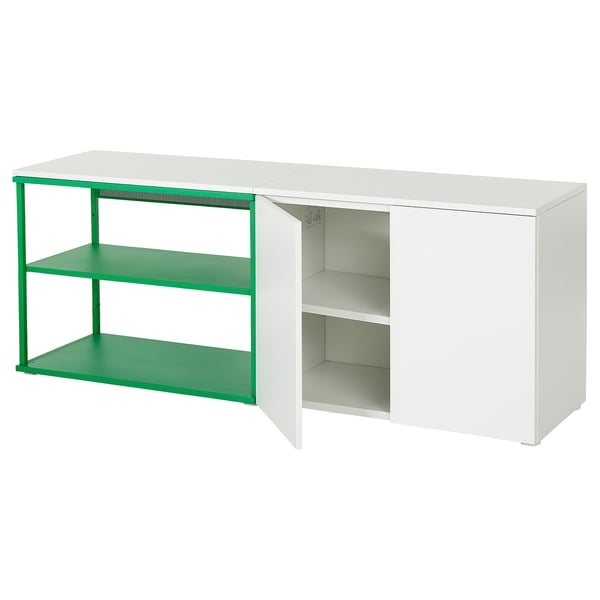 PLATSA Open storage combination w 2 doors, white Fonnes/green, 160x42x63 cm