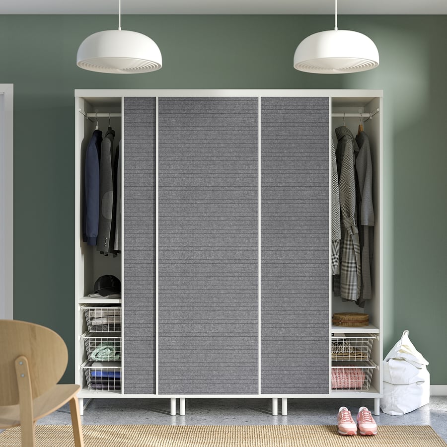 PLATSA wardrobe with 3 sliding doors, white Larkollen/dark grey