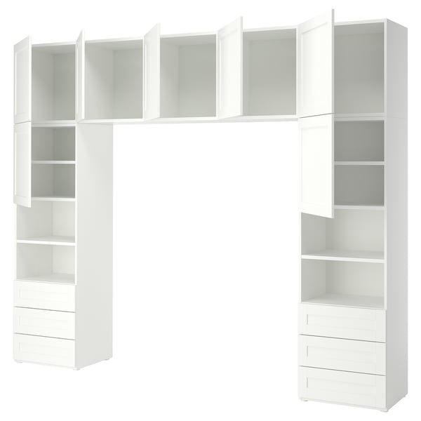 PLATSA Wardrobe with 7 doors+6 drawers, white/Sannidal white, 300x42x241 cm