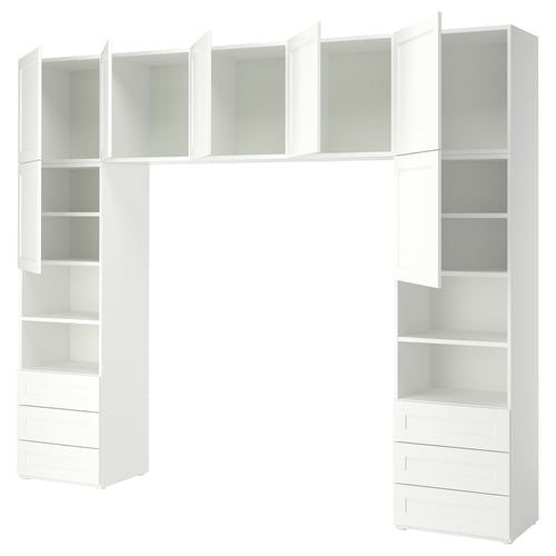 PLATSA Wardrobe with 7 doors+6 drawers, white/Sannidal white, 300x42x241 cm