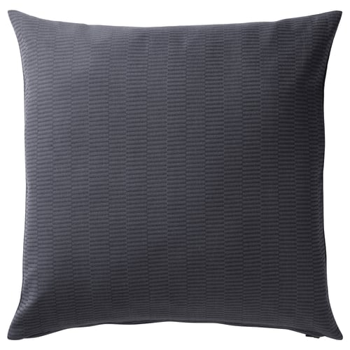 Square grey PLOMMONROS cotton cushion with stripe pattern.