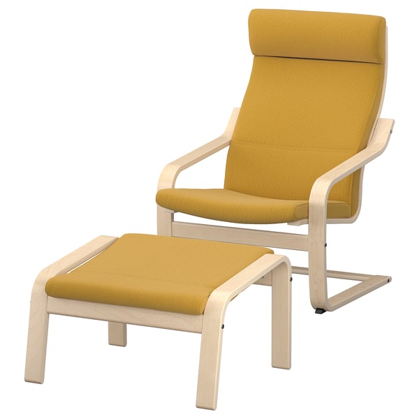 POÄNG Armchair and footstool, birch veneer/Kelinge dark yellow