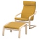 POÄNG Armchair and footstool, birch veneer/Kelinge dark yellow