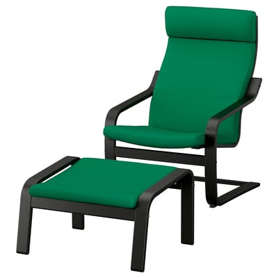 POÄNG Armchair and footstool, black/Vissle deep green
