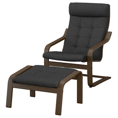 POÄNG Armchair and footstool, walnut effect/Gunnared dark grey