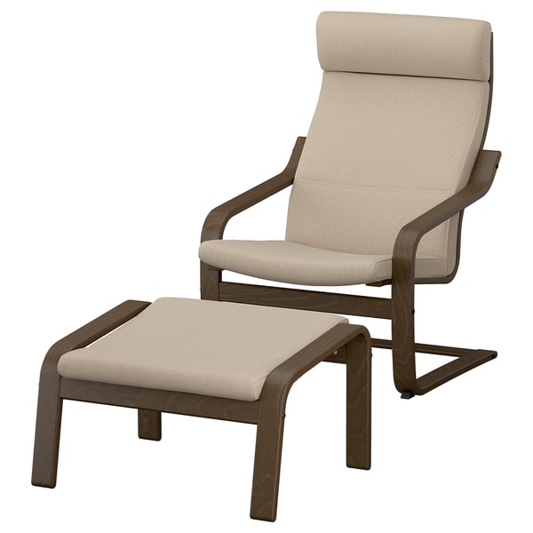 POÄNG Armchair and footstool, walnut effect/Kelinge beige