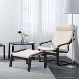 POÄNG Footstool, black-brown/Glose eggshell