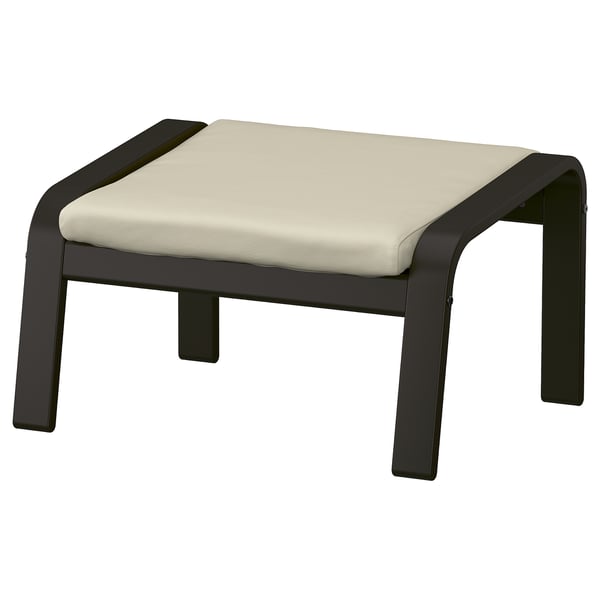 POÄNG Footstool, black-brown/Glose eggshell