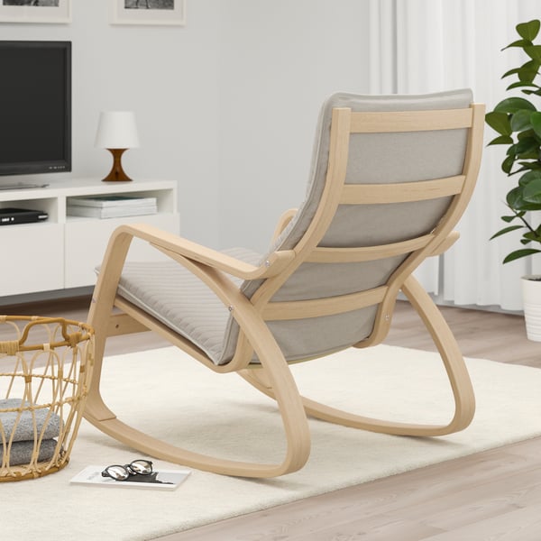 POÄNG Rocking-chair, white stained oak veneer/Knisa light beige