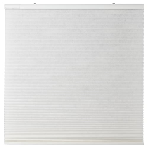 A white PRAKTLYSING cellular blind. Its rectangular, cordless, and a sleek, modern design for light filtering and insulation.