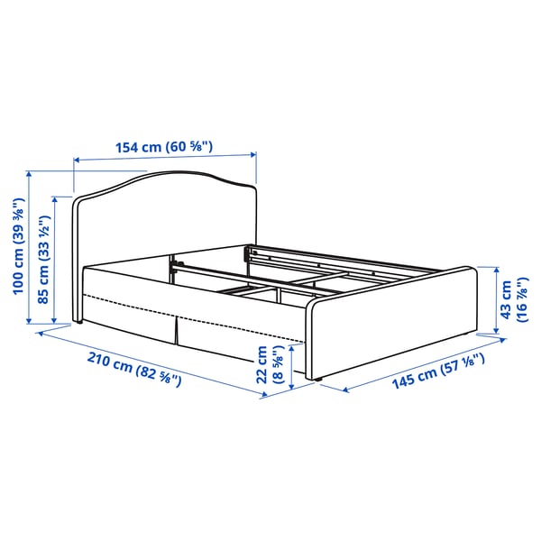 RAMNEFJÄLL Upholstered bed frame, Klovsta grey/white, 140x200 cm
