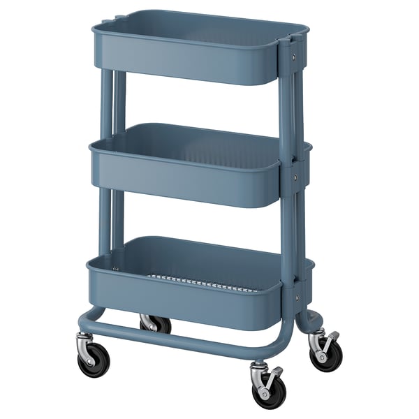 RÅSKOG Trolley, grey-blue, 28x38x61 cm