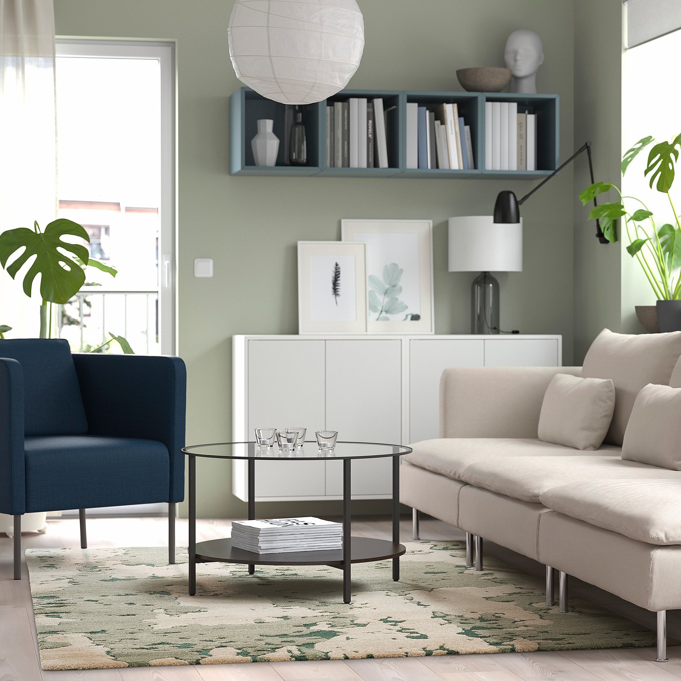 RINGKLOCKA rug, low pile, green/off-white, 160x230 cm - IKEA