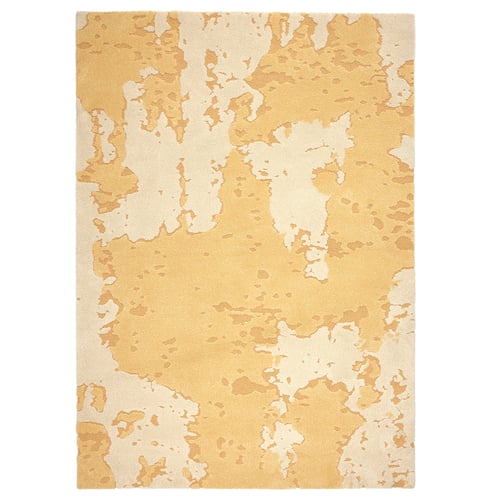 RINGKLOCKA rug, yellow-brown, abstract 3d pattern, soft textured, rectangle.