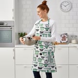 RINNIG Apron, white/green/patterned, 69x85 cm