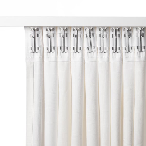 RITVA Curtains with tie-backs, 1 pair, white/with heading tape, 145x300 cm