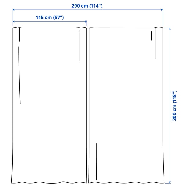 RITVA Curtains with tie-backs, 1 pair, white/with heading tape, 145x300 cm