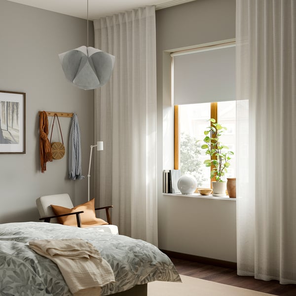 RITVA Curtains with tie-backs, 1 pair, white/with heading tape, 145x300 cm