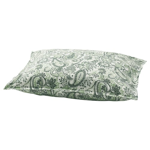 RODGERSIA green paisley pillowcase, rectangular with intricate floral design, soft cotton-viscose blend.